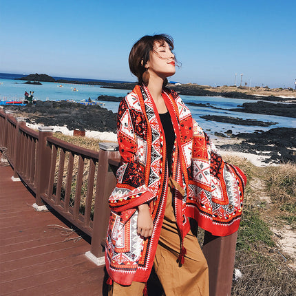 Ethnic Style Scarf, Sun Protection Shawl for Women, Yunnan Qinghai Grassland Travel Wear Silk Scarf, Seaside Beach Towel, Thin Style