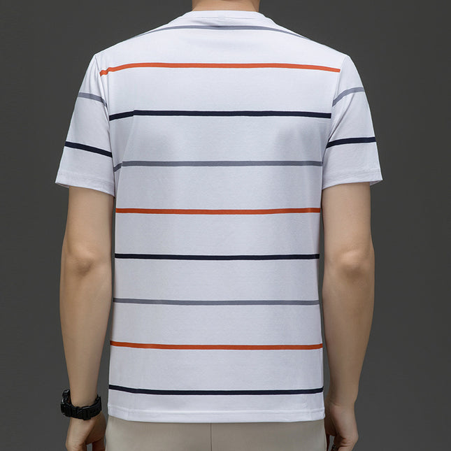Mingdi Mouse Men's Summer New Cotton Crewneck Pullover T-shirt Men's Fashion Casual Short-sleeved Striped Men's T-shirt