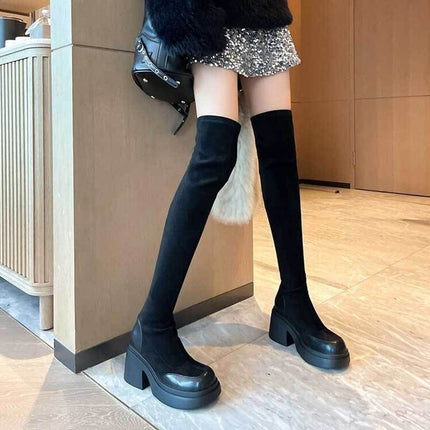 New Plus-Size Elastic Boots for Women, Slimming Over-The-Knee Boots with Thick Soles, New Style High Boots