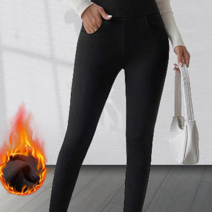 Black Leggings for Women, Suitable for Wearing Outside in Autumn and Winter, with Fleece Lining, High Waist, Stretchy, Thickened, Slim-Fit Long Pants, Cross-Border Fleece Pants