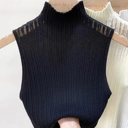 New Style Sleeveless Knit Top for Women, Summer Thin Style with a High-End Feel, Elegant Collar, Vacation Casual Top, Direct Cross-Border Supply