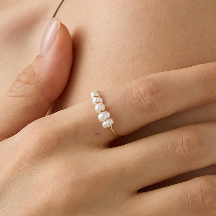 Cross-border Fashion Elegant Fashion Light Luxury Explosive Ring Jewelry Stainless Steel Plated 18K Natural Freshwater Pearl Ring