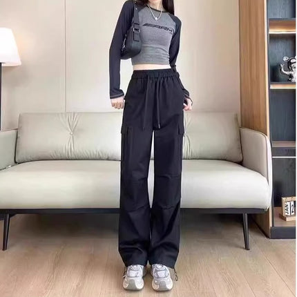 Women's Cargo Pants Spring and Autumn 2025 New High-Waisted Casual American Style Plus Size Petite Loose Retro Black Jogger Pants