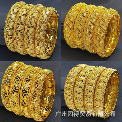 24K Gold Dubai Stereo Carved Buckle Bracelet Non-Fading Women's Middle East Dubai Jewelry Vietnamese Sand Gold Bracelet