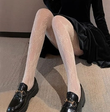 Cross-Border Fishnet Stockings Spring Summer Autumn Small Moon Pattern Hollow-Out Thin Lace Pantyhose Black Anti-Snag Tights
