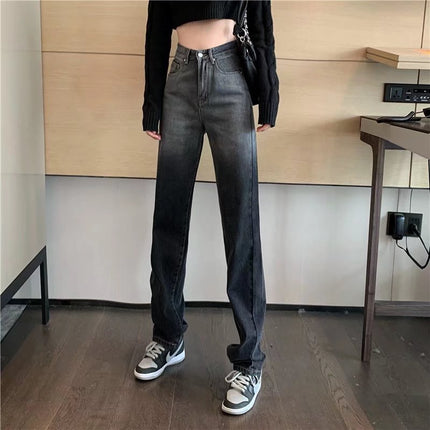 Loose wide-leg jeans women's high waist slimming 2024 New Hong Kong style retro straight mop pants niche design sense