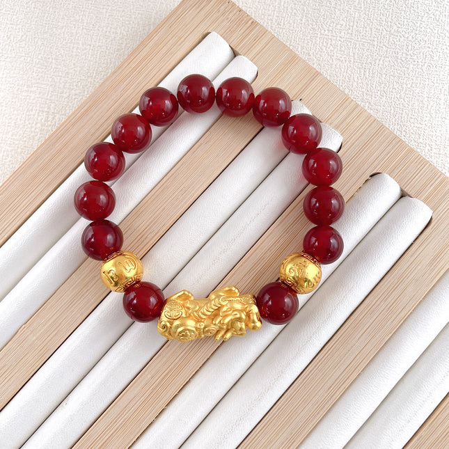 Cross-Border Vintage Vietnamese Sand Gold 3D Gold-Colored Pixiu Bracelet for Men and Women, Non-Fading Obsidian Agate Tiger Eye