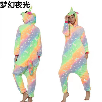Cartoon One-Piece Cross-Border New Flannel Autumn and Winter Pajamas Animal Luminous Pegasus Dinosaur Couple Pajamas Home Clothes