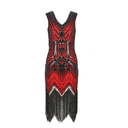 S-4Xl Amazon Wish Real Shot 1920S Retro Sequin Dress Handmade Beaded Tassel Plus Size Evening Dress