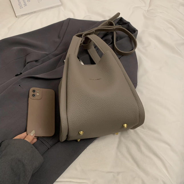 PU Litchi Grain Bucket Bag 4 Colors Medium Magnetic Closure Multi-Pocket Shoulder 2025 / Sac Seau PU Grain Litchi 4 Couleurs Moyen Fermeture Magnétique Multi-Poches Épaule 2025