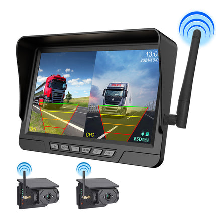 Rv-Specific Reversing Camera, Solar-Powered Wireless Camera, 7inch Display Screens, Blind Spot Warning, Universal for Trailers