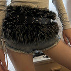 Black and white tip imitation fur belt with air eyes / 110cm