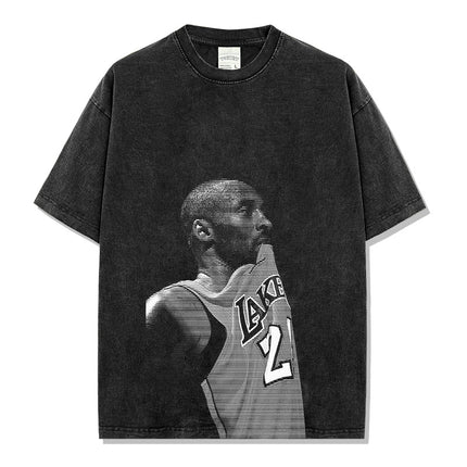 Loose Casual Kobe-Style Trendy Short-Sleeve High-Street Retro Heavyweight Pure Cotton Solid Color T-Shirt with Direct Spray Print by a Trendy Brand