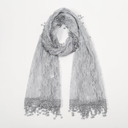 Summer foreign trade new solid color floral tassel shawl ladies fashion thin plum blossom lace long towel