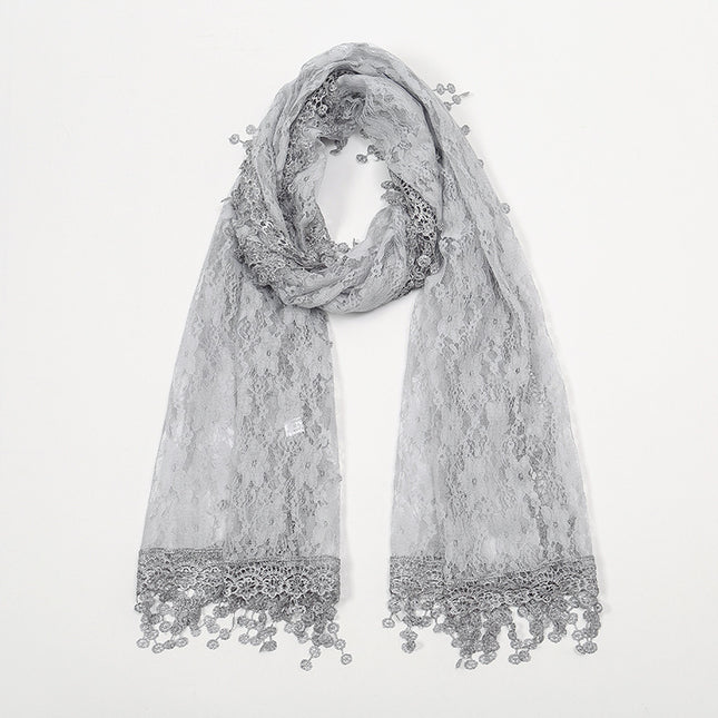 Summer foreign trade new solid color floral tassel shawl ladies fashion thin plum blossom lace long towel