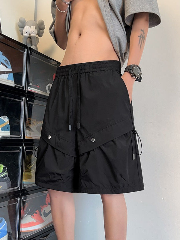Men's Cargo Shorts for Summer, High Street Style, Large Pockets, American Straight-Leg Sports Pants, Casual Knee-Length Shorts, Trendy and Versatile