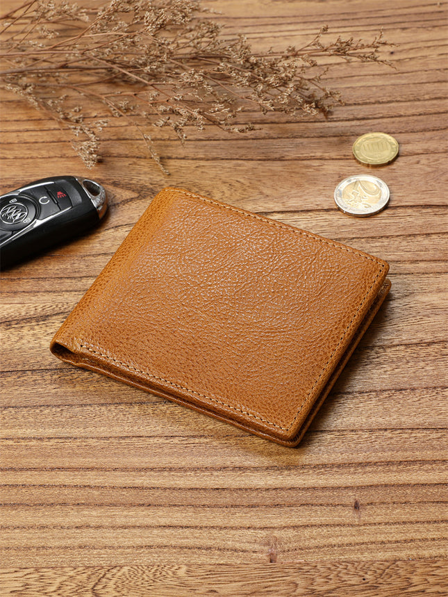 Men's casual vegetable tanned first layer cowhide wallet multi-functional large capacity wallet genuine leather short Coin Purse Wallet fashion