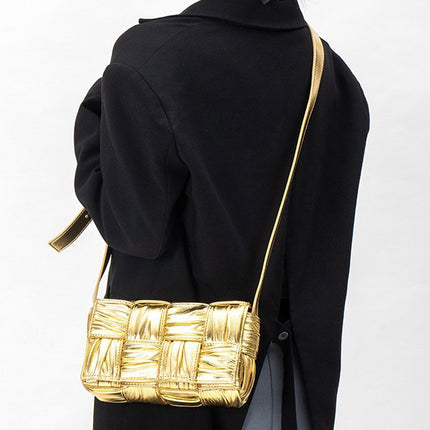Wholesale Woven Bags for Women 2026 Large Capacity Shoulder Crossbody Bag Plaid Pleated Women's Bag Handbag Storage Light Luxury