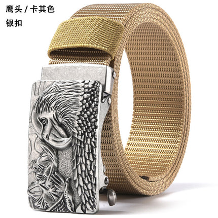 Canvas Belt Men's Toothless Automatic Buckle Middle-aged and Young People's Long plus size Business Jeans Retro Nylon Pants Belt