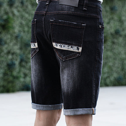 Cross-Border Popular Summer Men's Jeans Straight Fashion Street Fashion High-End Casual Elastic Five-Point Pants New Style