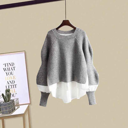 Autumn Outfit Set for Women 2025 New Fake Two-Piece Tops Slimming Design Versatile Skirt Two-Piece Set