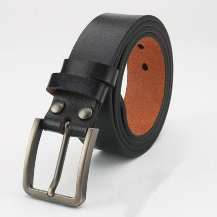 Men's Leather Belt with Pin Buckle, Natural Color, 100% Genuine Leather, First-Grade Cowhide, Without Buckle Head