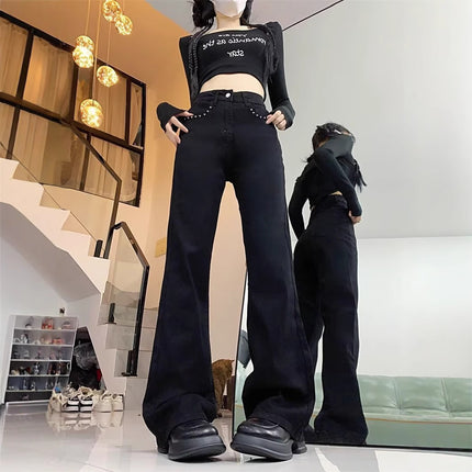 Vintage Blue High-Waisted Slimming Flared Jeans for Women, Summer Non-Stick Leg Bootcut Pants, Spring and Autumn Versatile