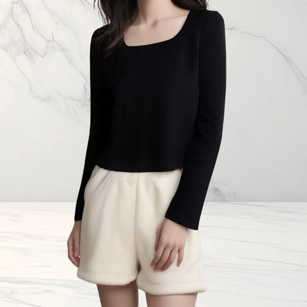 Mink Velvet Shorts White Cute, Gentle, Loose and Slim Women's Autumn and Winter Plush Elastic Versatile A-Line Wide-Leg Shorts