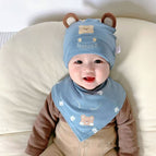 Round-eared bear fetal cap + saliva towel blue / One size fits all (0-12 months)