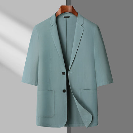 Fat Guy 2025 Summer Ice Silk Thin Three-Quarter Sleeve Suit Men's Plus Size Casual Single Suit Jacket