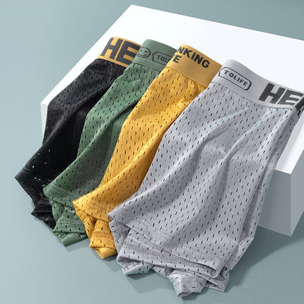 Hello Ice Silk Men's Underwear Skin-Friendly Breathable Mesh Quick-Drying Boxer Briefs Antibacterial Crotch Youth Boxer Shorts