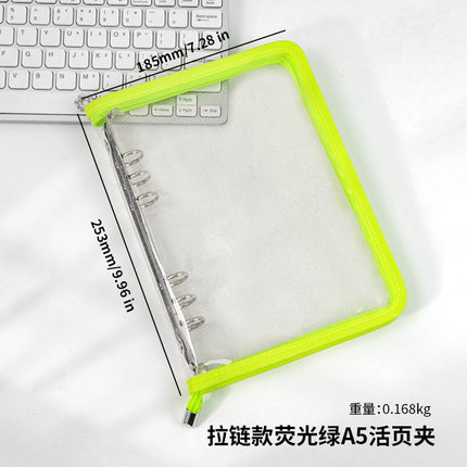 Japanese A5 Transparent Loose-leaf Black Glitter Zipper 6-hole Notebook Ins Style Star Chaser Ledger PVC Case