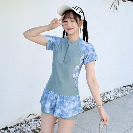 Women's Conservative Two-Piece Swimsuit for Older Children, Popular Student Girl's Flesh-Covering Swimsuit Two-Piece Training Quick-Drying Swimsuit
