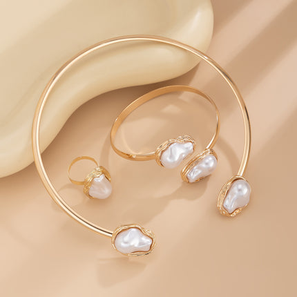 European and American Cross-border Jewelry French Baroque Special-shaped Pearl Necklace Retro Niche Alloy Clavicle Chain suit
