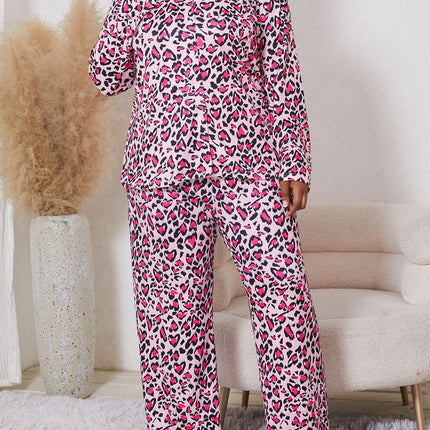 Autumn New Leopard Print Long-sleeved Top Trousers Cardigan Pajamas 2-piece Cross-border Home Clothes for plus size