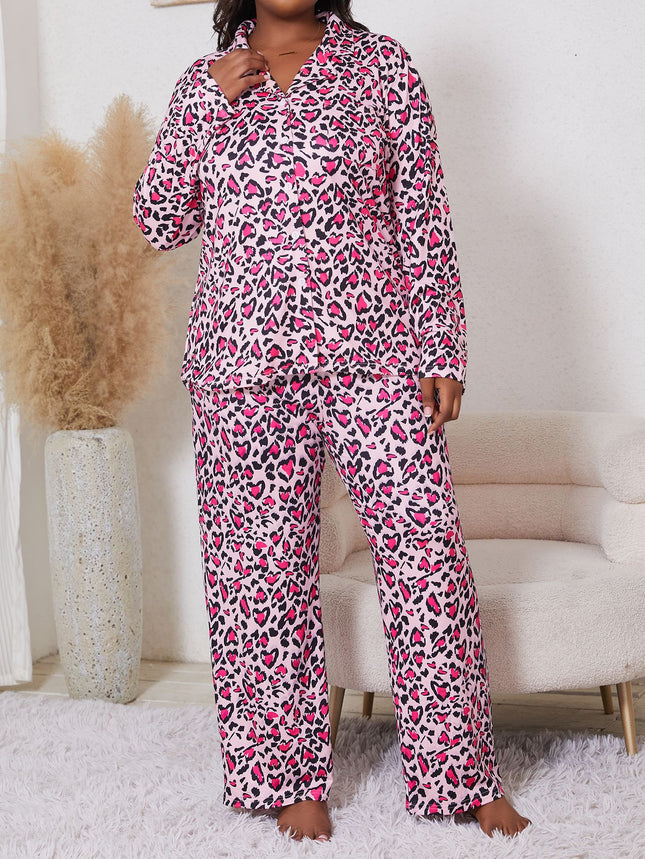 Autumn New Leopard Print Long-sleeved Top Trousers Cardigan Pajamas 2-piece Cross-border Home Clothes for plus size