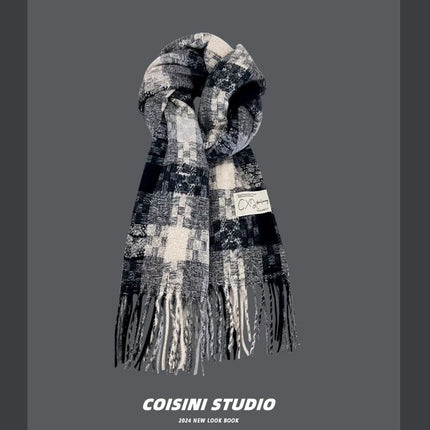 Korean Style Popular Plaid Scarf for Women, Thickened for Winter, Faux Cashmere, Warm Neck Warmer, Versatile for Students, Unisex, Cross-Border Wholesale, Fashionable