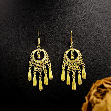 Ethnic Peacock Earrings Golden Bell Tassel Earrings Bohemian Leaf Pendant Scenic Earrings Wholesale
