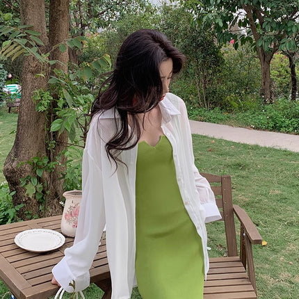 Chuqing Independent French Style Avocado Green Knitted Suspender Dress Women's Summer Slim Inner Vest Dress
