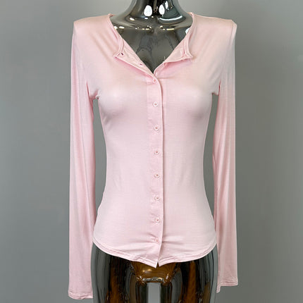 South Korea Dongdaemun New Product Beautifies Body ~ Gentle and Comfortable Swan Neck Shown Body Cardigan T-shirt