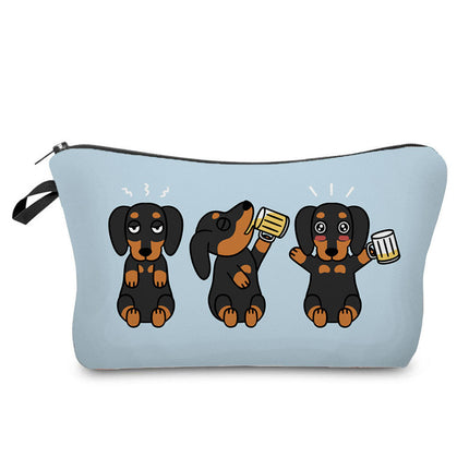 Trendy new sausage dog printed cosmetic bag cute animal cosmetics storage bag large capacity wash bag