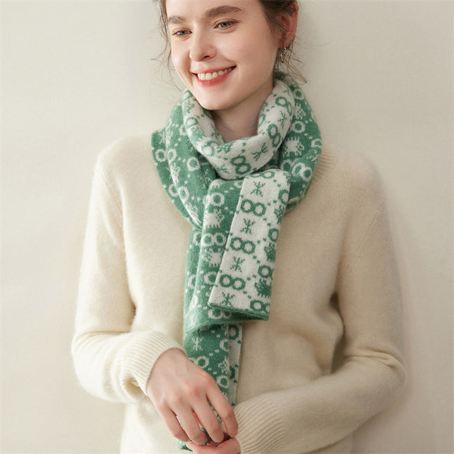 Cashmere Scarf Women's 100% Pure Cashmere Autumn and Winter All-Match Simple Fashion Color Block Warm Knitted Scarf