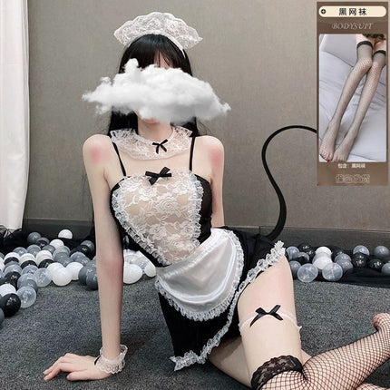 Sexy Underwear Sexy Shoulder Mesh Perspective Nightdress Passionate Hot Bed Temptation Small Chest Shown Big Free Pajamas