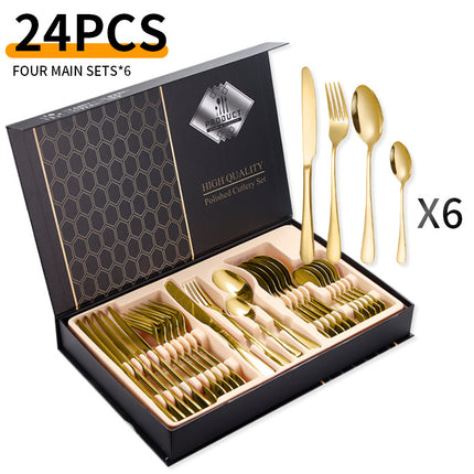 Cross-border Amazon stainless steel tableware 24 pieces suit Western tableware steak knife fork spoon gift box tableware suit