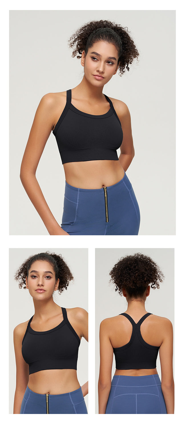 New Contrasting Color Seamless All-In-One Sports Bra Beautiful Back Shockproof Running Fitness Yoga Vest Women's Tight