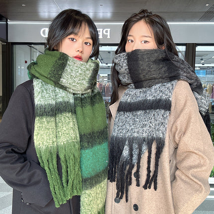Unlimited Secret ~ dark blue light blue * striped thickened warm all-match scarf green autumn and winter couple plaid scarf