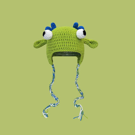 The Same Hat as Piyou, Green Shrek Cartoon, Funny and Cute Strawberry Hood, Knitted Woolen Hat for Winter