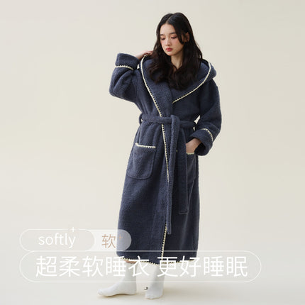 in stock autumn and winter new coral velvet padded beautiful velvet men's and women's nightgown extended bathrobe couple pajamas bathrobe