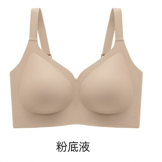 Seamless Comfortable Women's Soft Fixed Cup Strap Latex Push-Up Bra for Small Bust with Liquid Foundation Bra