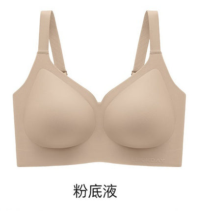 Seamless Comfortable Women's Soft Fixed Cup Strap Latex Push-Up Bra for Small Bust with Liquid Foundation Bra
